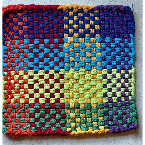 Handwoven Cotton Pot Holders Set Of 5 - Multicolor Large & Red/White/Blue Small - Picture 2 of 13